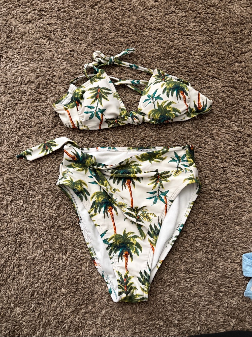 Juniors White Tropical Palm Print Two-Piece One-Piece Style Swim